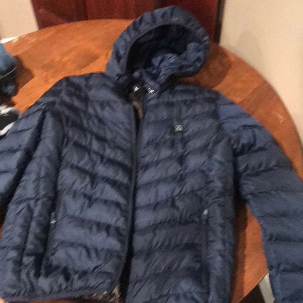Heated winter coat dark blue.  New with tag